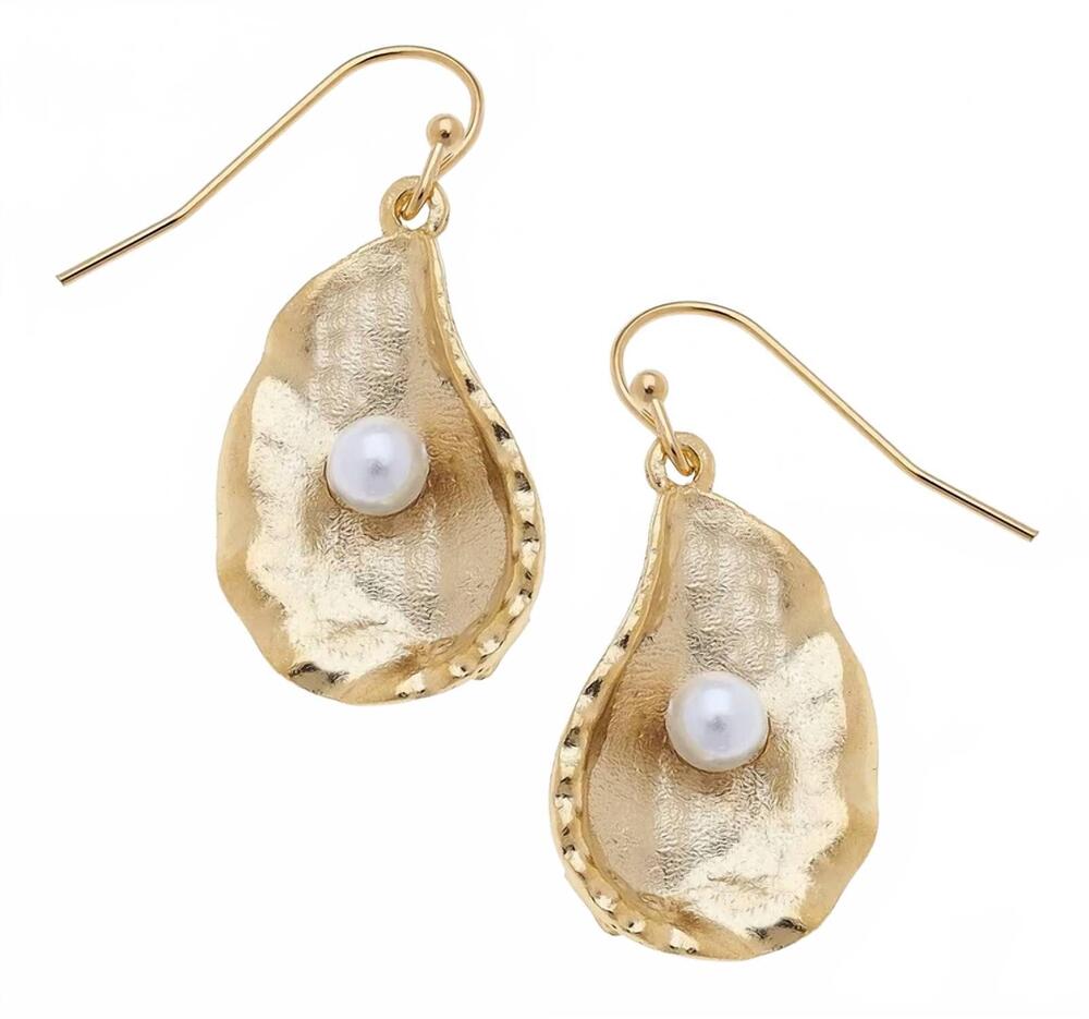 NEW SUSAN SHAW women's oyster and pearl earrings in gold